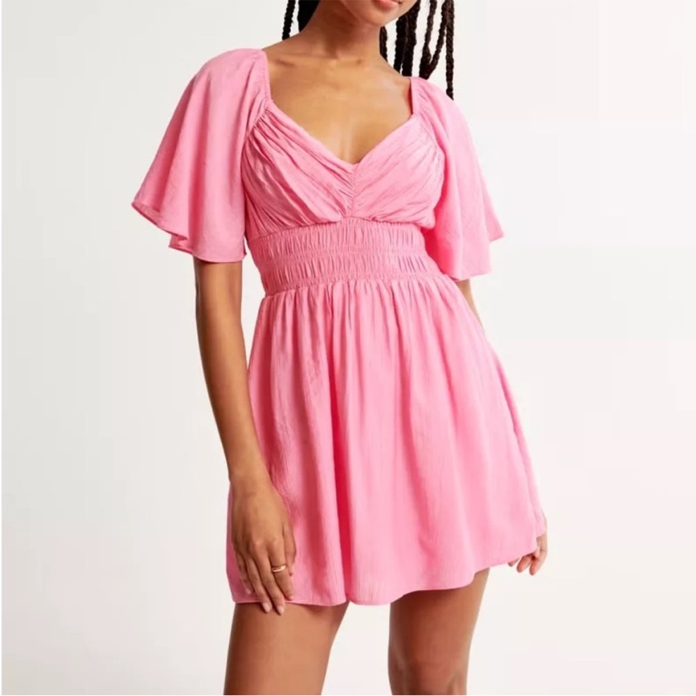 NWT TALL Abercrombie & Fitch smocked waist angel sleeve mini dress